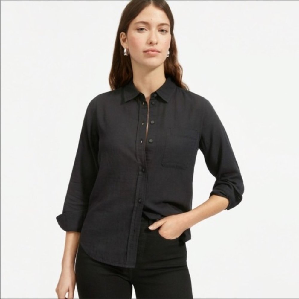 Everlane The Linen Relaxed Button Down Shirt, Black, M